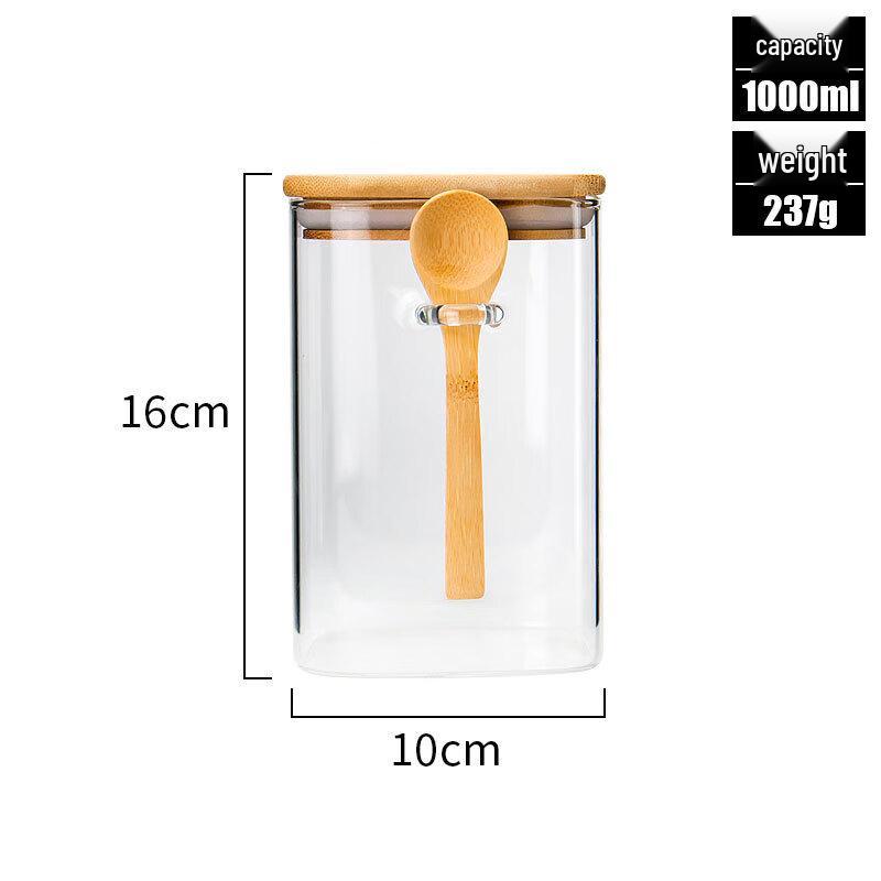 Mingwei Square Glass Storage Jar with Spoon