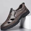 2024 summer new men's casual leather shoes men's soft-soled middle-aged dad shoes hollow breathable leather sandals 1356