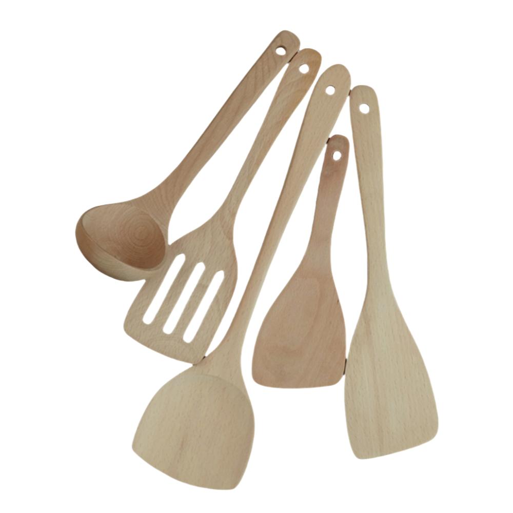 Beech Wooden Spatula Soup Spoon Utensils for Kitchen High Temperature Resistant Anti Slip Turners Home Kitchen Accessories Set