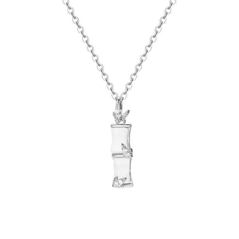 Glücksbambus-Halskette für Damen, Minderheitendesign-Sinn, minimalistisches Temperament, modische Katzenaugenstein-Schloss-Schlüsselbeinkette