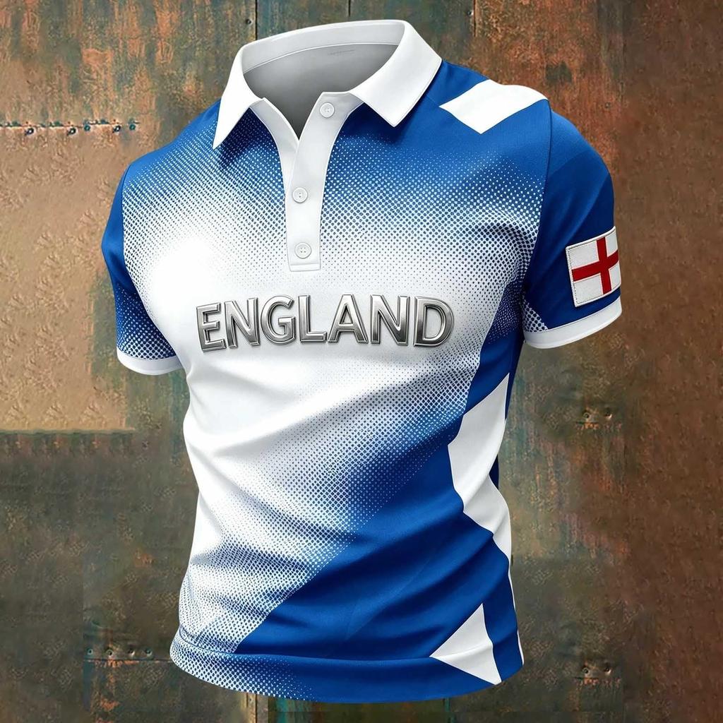 Camiseta Polo Clásica para Hombre con Estampado de Fútbol de Inglaterra Manga Corta Cuello de Botón Corte Casual Ropa de Fútbol para Aficionados