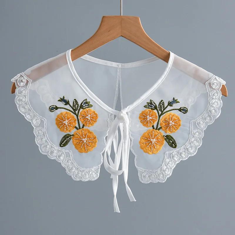 Women's Flower Shirt Dress Sweater Detachable Collar Ladies Bowknots Neckwear Small Cape Shawl Decorative False Collar