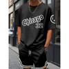 Sommer Herren Paris Print Kurzarm T-Shirt & Shorts Set Rundhals Farbverlauf Kurzarm Damen T-Shirt Shorts Set