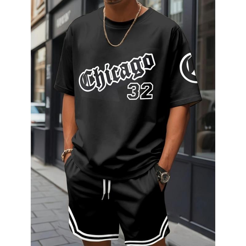 Sommer Herren Paris Print Kurzarm T-Shirt & Shorts Set Rundhals Farbverlauf Kurzarm Damen T-Shirt Shorts Set