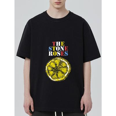 Das Stone Roses schwarze T-Shirt mit Zitronenaufdruck und Bandnamen für Freizeitkleidung