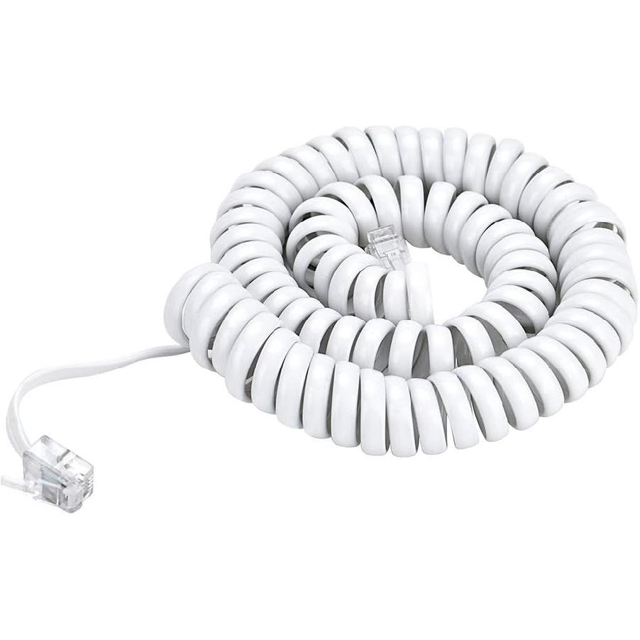 Telephone Handset Cord Modular Coiled Phone Curly Cable (15 Feet, White)