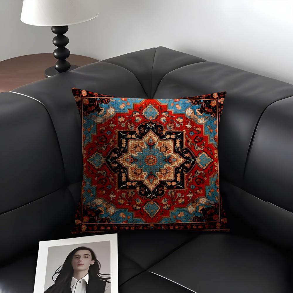 Persian Rug Pattern Classical Cushion Cover Natural Linen Organic Fabric DoubleSided Printing Sofa Home Decor Gift Pillow Case