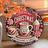 Christmas Cafe Mint Aluminum Brand - 1 piece, 8x8 inch round metal wall art, suitable for holiday decoration, suitable for home