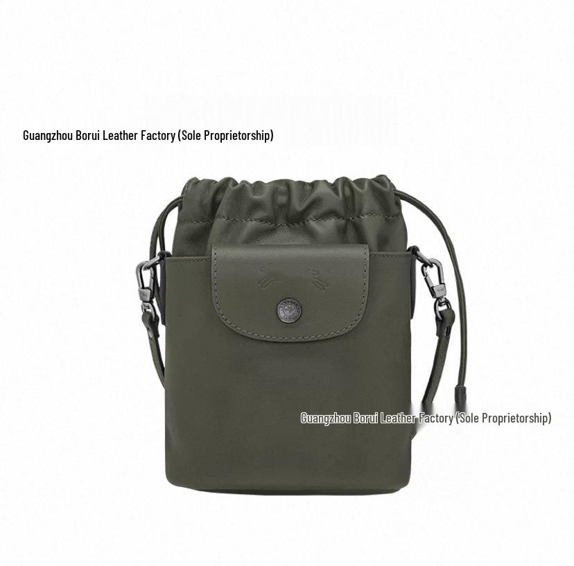 Dragon Inlay Lucky Drawstring Leather Bucket Bag - Women s Shoulder & Crossbody Bag