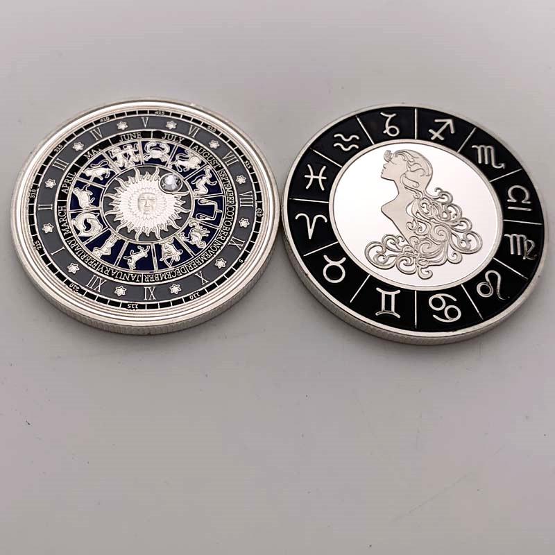 European and American Zodiac Signs, Diamond Encrusted Coins, Silver Plated, Pisces Commemorative Coins, Collectibles, Tarot Love Coins, Coins