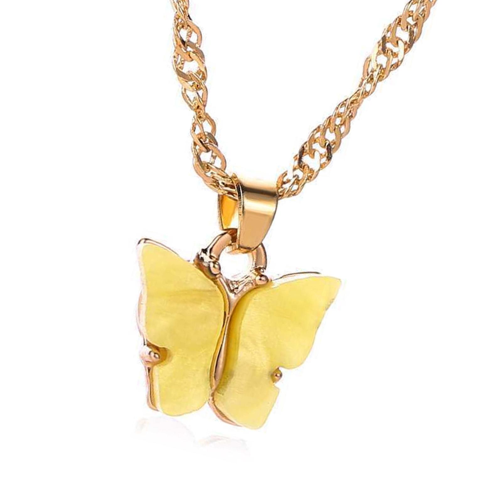 

Элегантное акриловое ожерелье с подвеской-бабочкой, милый стильный ювелирный аксессуар для женщин, модные идеи для подарков, повседневная носка жёлтый