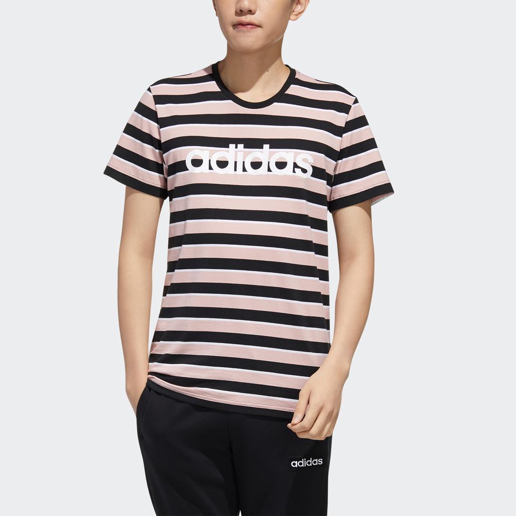 Adidas Neo Logo Print Stripe Sports T-Shirt Men Tops Vibrant-Pink FP7425