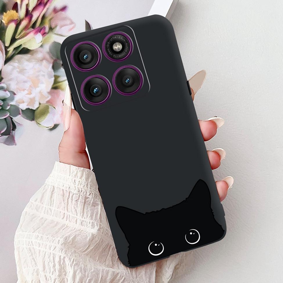 For Motorola Edge 60Pro XT2507-1 Back Cover For Motorola Edge 60 Pro Case Cute Cartoon Luxury Flower Painted Black Silicone 6.7"
