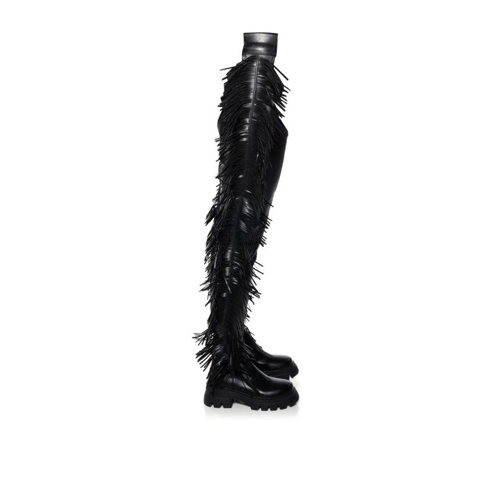 Damen Overknee Stiefel Schuhe mit runder Zehenpartie Nachtclub Tanz Damenschuhe Lange Stiefel Übergröße
