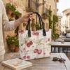 Sweet Cherry Print Canvas Tote Bag Casual Large Capacity Daily Handbag
