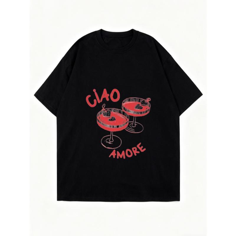 T-shirt da donna a maniche corte con stampa retrò rossa "CIAO AMORE" Cocktail & Cuore