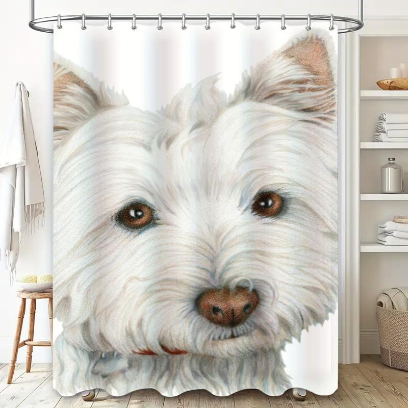 Adorable White West Highland Terrier Shower Curtain Home Decor Bathroom Accessories