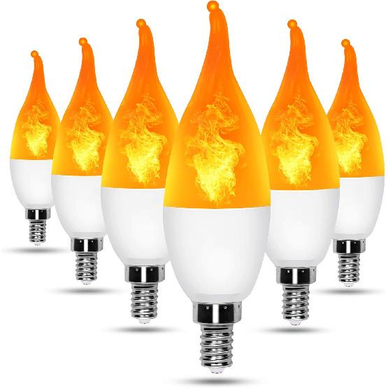 LED Flame Light Bulbs,3 Modes Fire Light Bulb E12 Base, Christmas Decorations Outdoor Indoor Home, Lights Bulbs (Yellow, 6Pack)