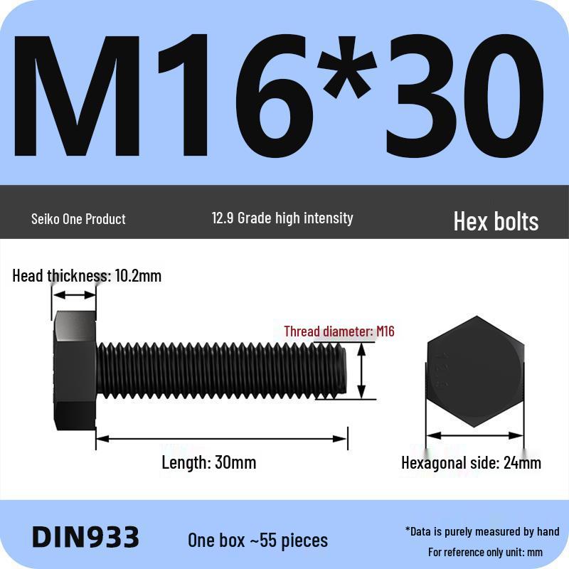 High Strength Class 12.9 Hex Bolt Set: M4-M16 Sizes