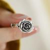 Adjustable 925 Sterling Silver Rose Ring - Retro Chinese Style