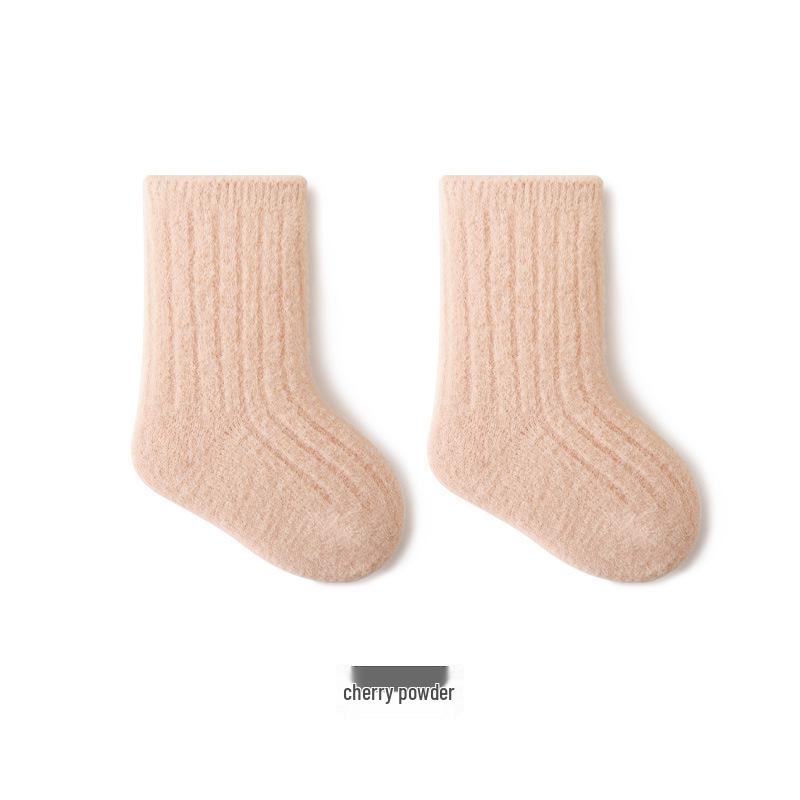 Solid Color Fleece-Lined Mid-Calf Baby Socks - Combed Cotton, Warm Terry, Class A Quality