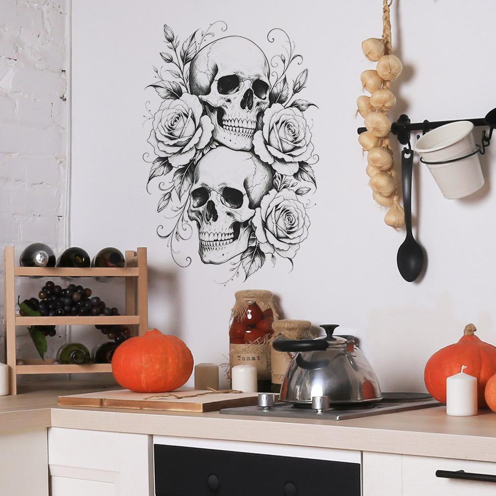 Halloween Skull Rose Flower Wall Decoration for Living Room and Home Wall Stickers