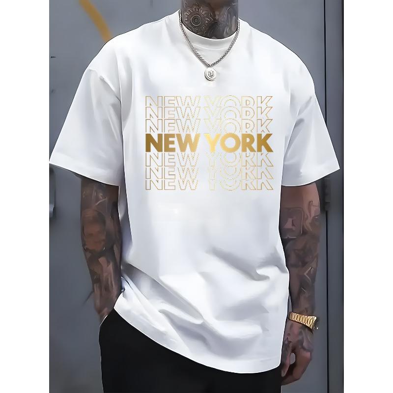 European sizes Men's Casual Crew Neck T-Shirt with "NEW YORK" Print, Lightweight Breathable, Slight Stretch, Short Sleeve