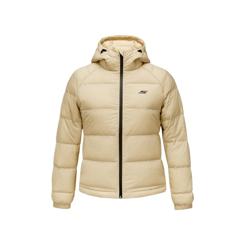 Skechers Simple Brand Logo Comfortable Warm Breathable Woven Hooded Down Jacket Women outerwear Yellow P424W229-02FX S