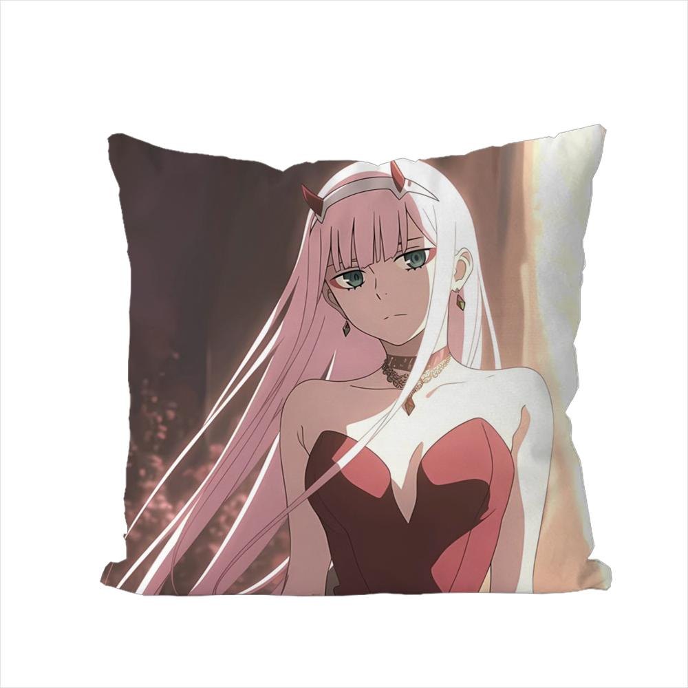 Anime Zero Two Pillow Case For Car Sofa Decorative Home Doublesided Print Plush Square Throw Pillow Cushion Cover