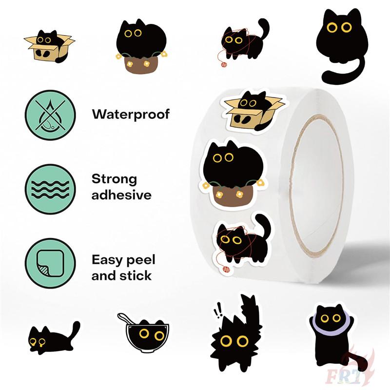 500Pcs/Roll Q Funny Black Cats Kids Rewards Stickers - DIY Scrapbooks Album Decor Sealing Label Decals