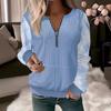 Autumn and Winter Women's Plus Size Long Sleeve Pullover Printed V-Neck Zip Top