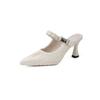 Fashion Pleated Pointed Toe Cool Mopping Summer New Baotou Shallow Mouth Metal Buckle One Slip Slip Stiletto High Heels