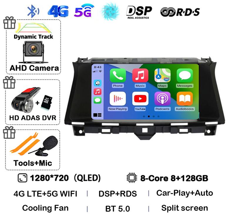 Android 14 Carplay Auto Wifi+4G For Honda Accord 8 Europe Spirior 2009-2013 Car Radio Multimedia Player GPS Stereo Head Unit DSP