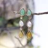 Able Waterdrop Ladies Silver White Green Yellow Stone Pendant Earrings Party Jewelry Gifts