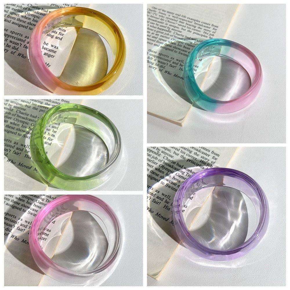 Transparent Jelly Color Wide Bracelet Gradient Geometric Irregular Bangle  Girls