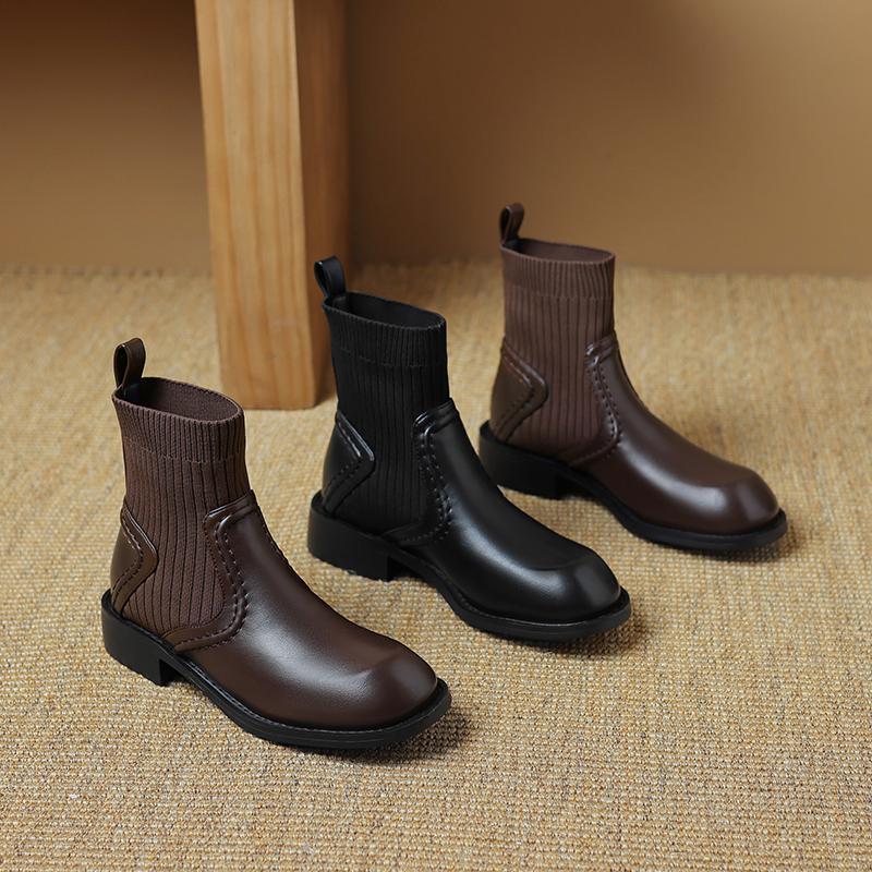 Krazing Pot Microfiber Autumn Winter Shoes Thick Med Heels Size 43 Chelsea Boots Back Knitwear Beauty Lady Stretch Ankle Boots