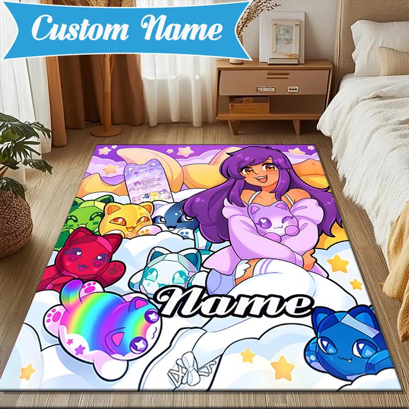 Custom Name Rainbow Aphmau Fantasy World Rug Game Carpet, Floor Mat for Bedroom Living Room Entryway Rug, Home Decor Idea Gift for Christmas birthday