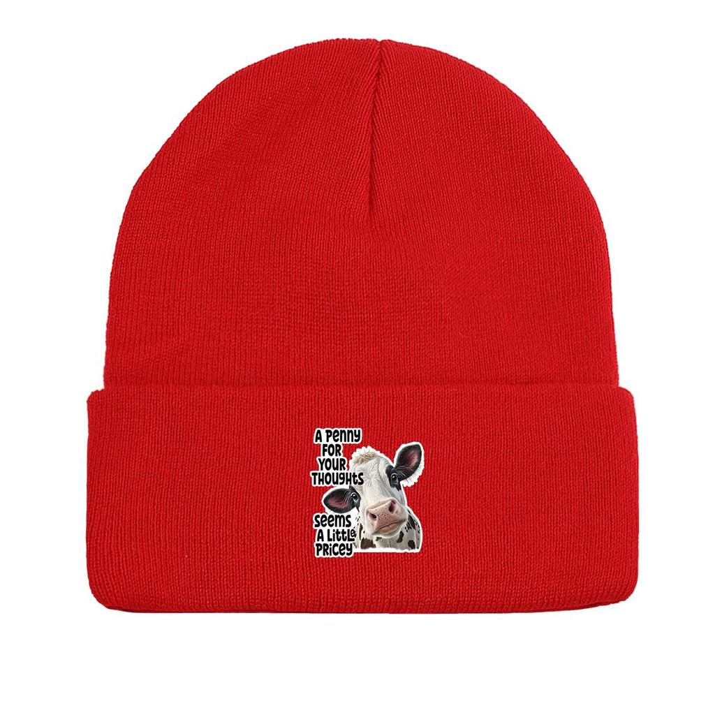 Vivid Cow Print Knit Hat Beanie, Animal Woman Cap Warm Lightweight Unisex Bonnet Knitted Cap Beanie
