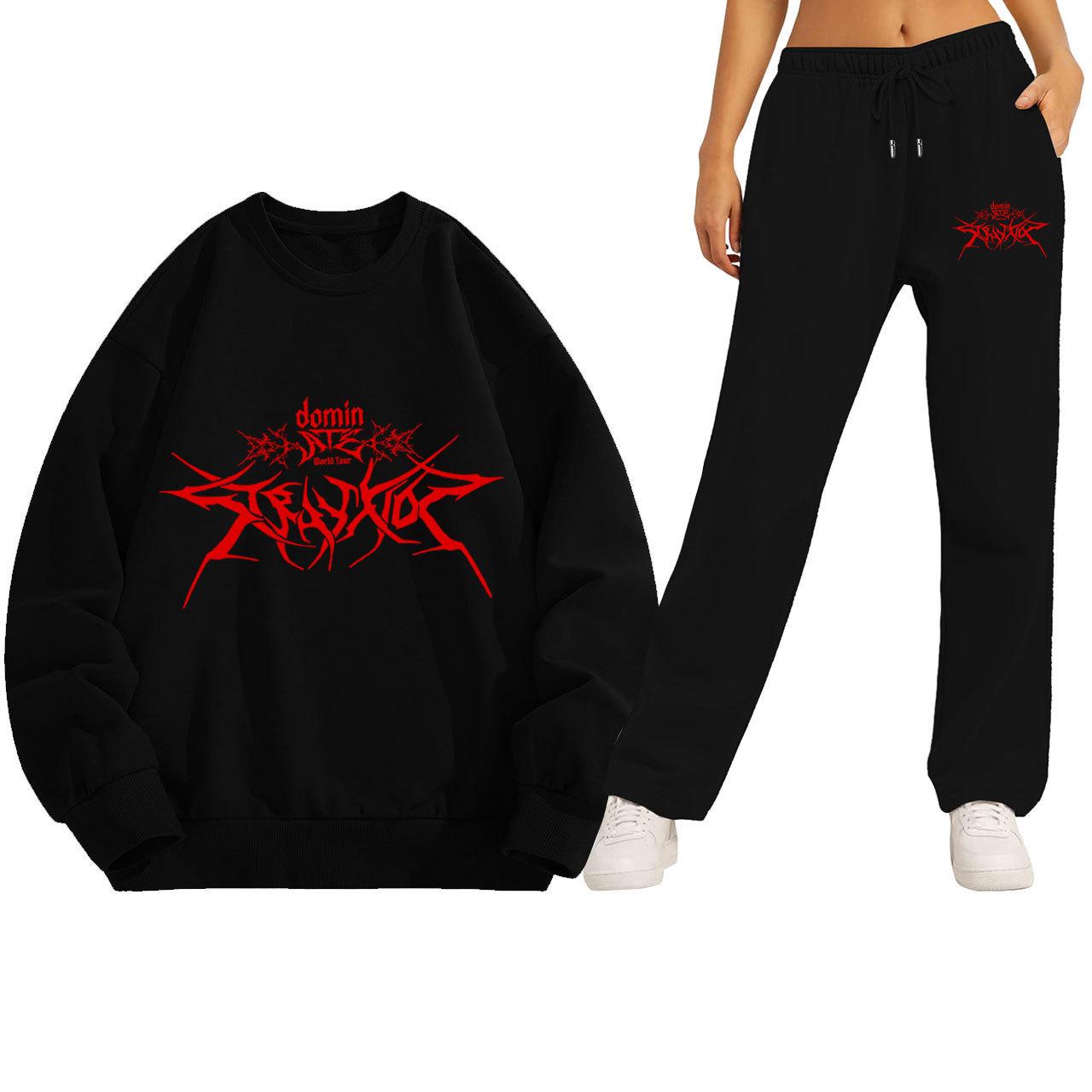 Stray Kids & ATEEZ Print Damen Sweatshirt Weite Hosen Set Unisex Lässiges Partner Outfit M brown