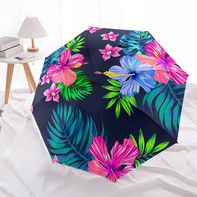 1pc Tropical Floral Pattern Umbrella with Plastic Handle,Vibrant Cartoon Pattern,Multi-functional UmbrellaPT080