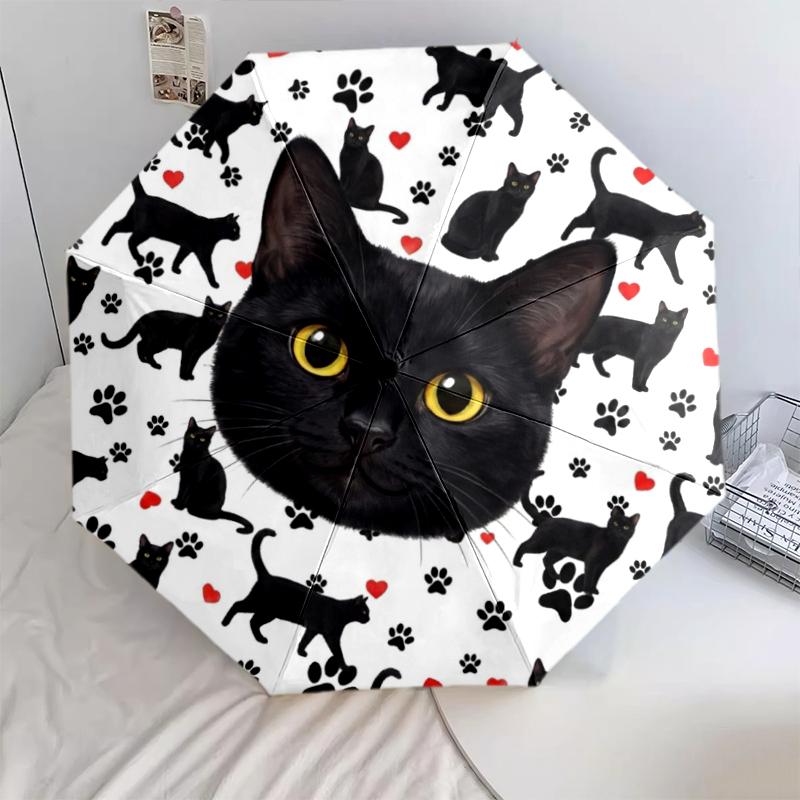 1 Stück Automatischer Faltregenschirm - Süßes Katzen-Hasen-Muster, Tragbares & Faltbares Design mit 8 Speichen, Weihnachts-Geburtstagsgeschenke