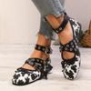 Fashion Luxury Designer Leopard Ballet Flats Women Fashion Metal Buckle Wide Strap Women Shoes Low Heel Mary Jane Shoe Zapatos De Mujer
