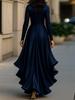 2025 European & American Women's Autumn V-neck Waist-cinching Ruffle Dress