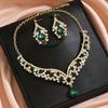 Vintage Rhinestone Statement Necklace Set Women Bold Party Jewelry With Earrings Alloy Chain Heart/Drop/Bell Pendant