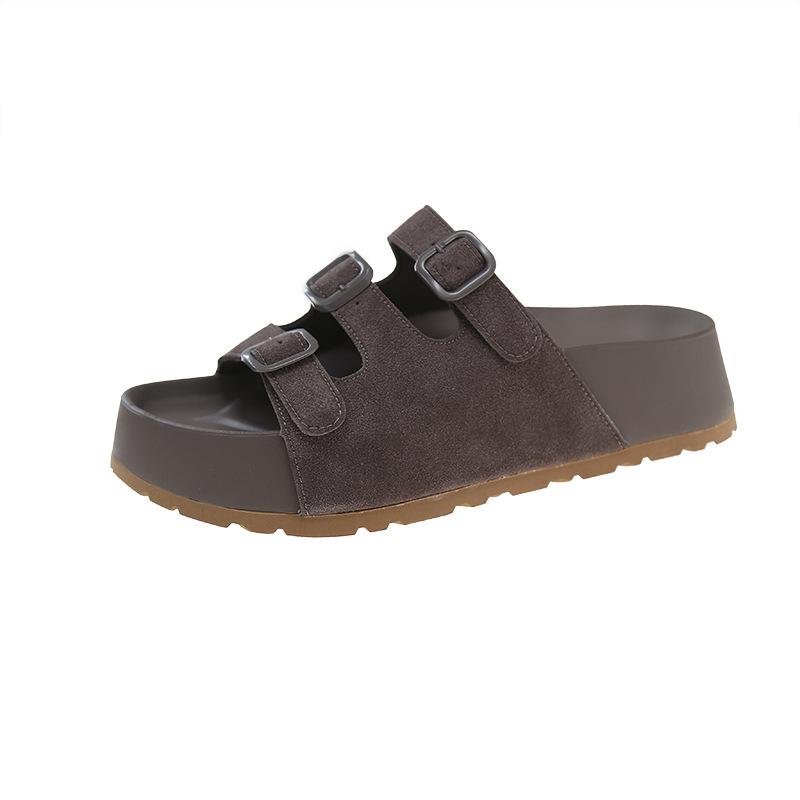 

Тапочки с толстой подошвой, женская верхняя одежда, летняя повседневная ретро-пряжка на ремне, одно слово, классные тапочки, женская мода, летняя дышащая обувь 40