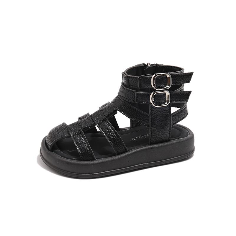 

Girls Summer Beach Shoes Children School Roman Sandals Fashion Open-toe Kids Causal High-top Toes Capped Shoes Solid Color 24