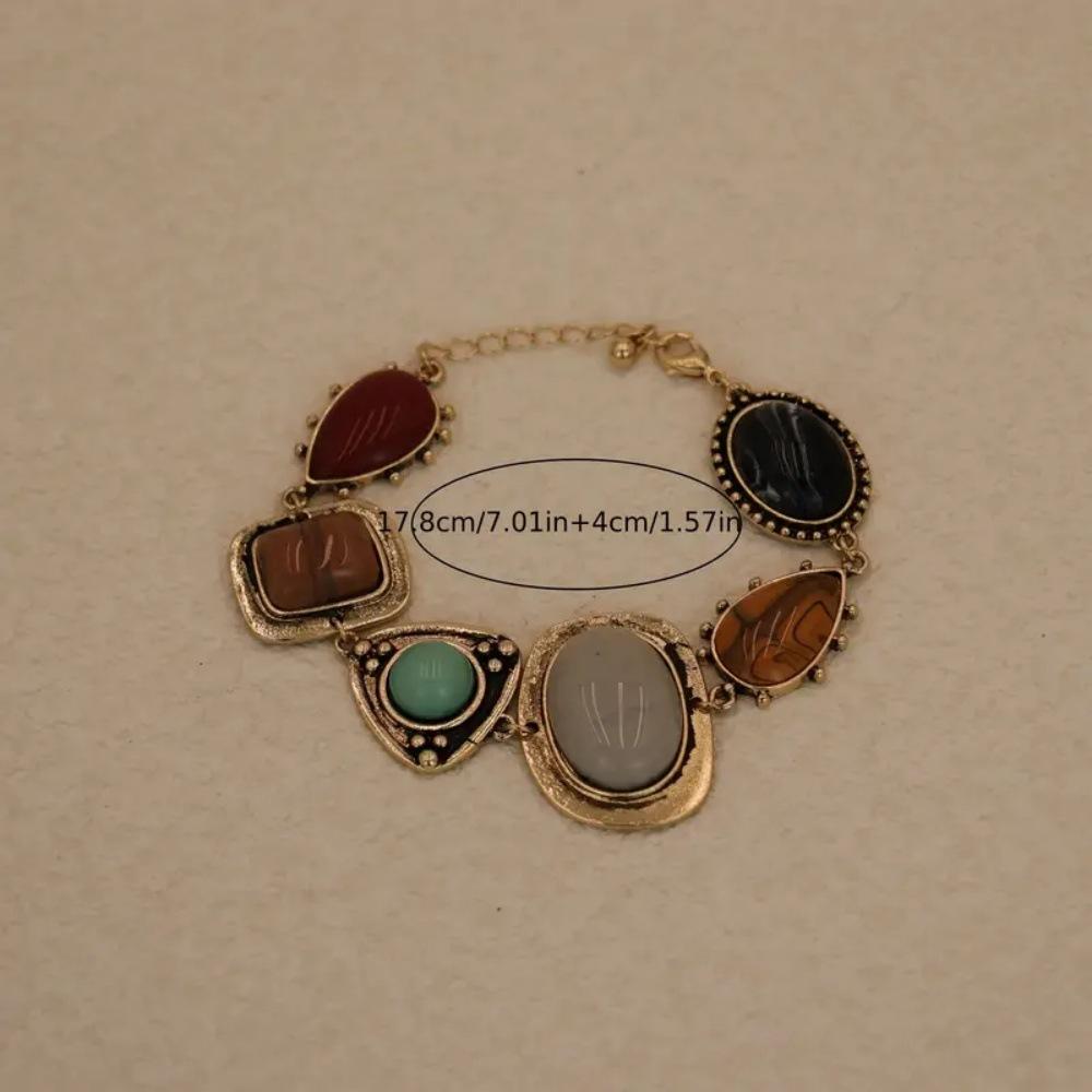 Vintage Bohemian Style Women's Fashion Bracelet Resin Gemstone Set Everyday Versatile Ladies