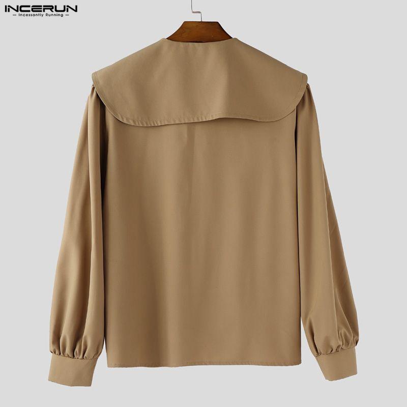 INCERUN Two Pieces Men Sailor Collar Long Sleeve Shirts Long Wide Legs Pants Sets Outfits