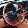 Classic Wood 14inch 350mm Flat Car Steering Wheel Sport ABS Retro Modified Steering Wheel Wood Grain Look Black Silver