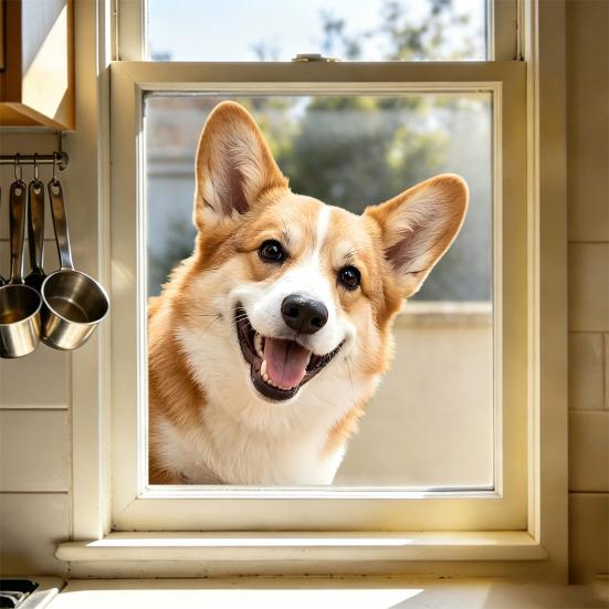 Cute Animal Peeking Window Cling Funny Cat/Dog/Donkey Window Sticker Removable Static Decals for Bedroom